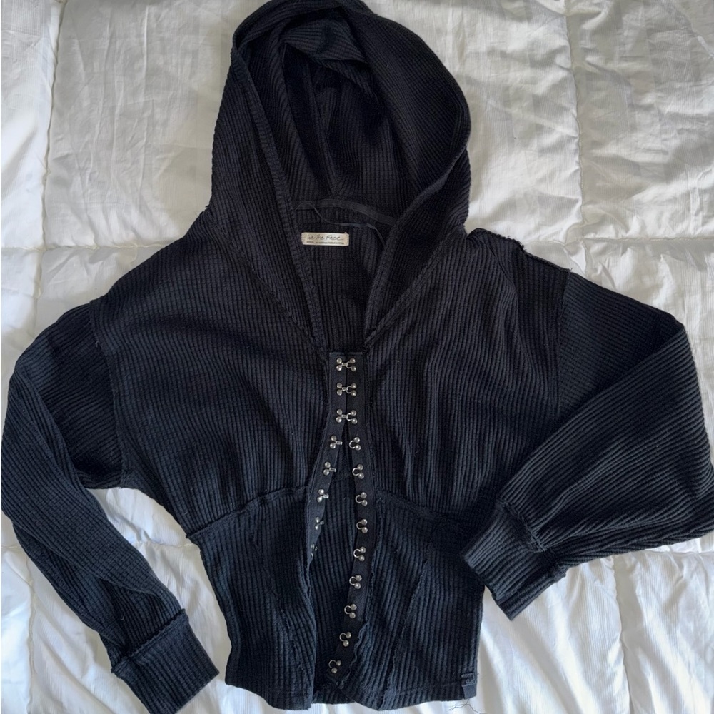 Free People Black Hooded Top